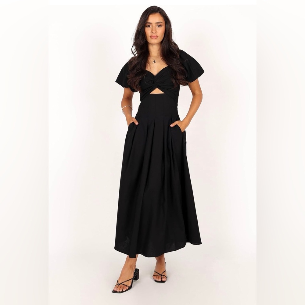 Petal and pup Maria Black Puff Sleeve Midi Dresses size small